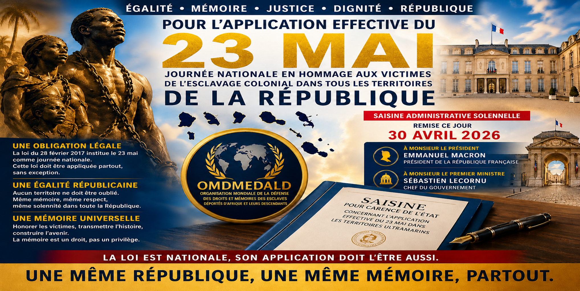 23 MAI : L’OMDMEDALD SAISIT LES PLUS HAUTES AUTORITÉS DE L’ÉTAT POUR CARENCE D’APPLICATION DE LA LOI DANS LES OUTRE-MER